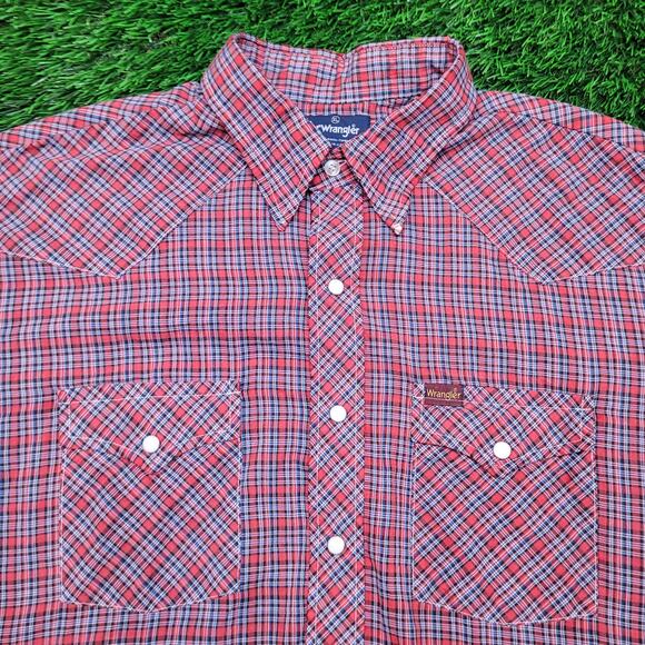 Vintage 80s Wrangler Pearl Snap Western Shirt Mens XL USA Made Plaid Check - Picture 2 of 15